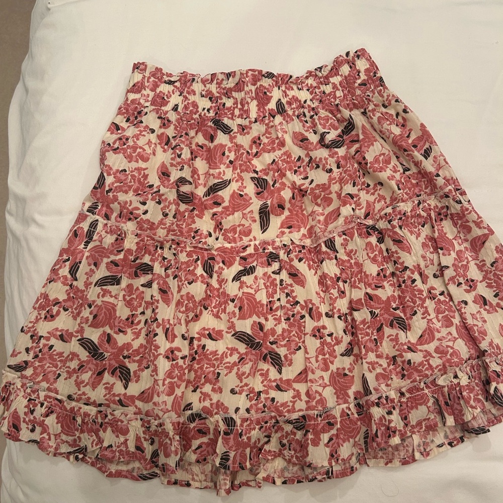 bishop + young Pink Red Smocked Skater Mini Skirt
